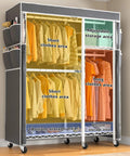 Straight Up Heavy Duty Rolling Clothes Rack With Removable Dust Cover Portable Closet, showcasing four hanging zones and adjustable shelf.