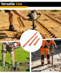 Three Piece Auger Extension Drill Bits Set With Long Reach 7.7 Inch 11.4 Inch And 19.3 Inch Metal Shaft Earth Auger Drill Bit Extensions For Post Hole Digger With Safety Pin Orange in use for ground drilling and construction tasks