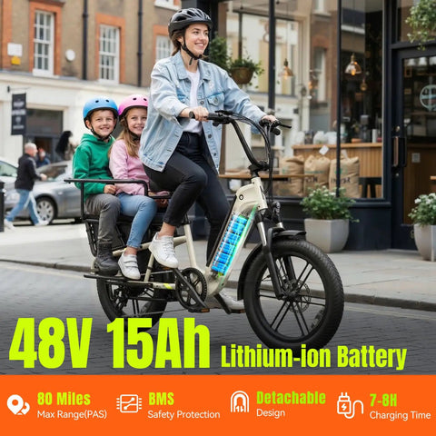 Family Electric Bike With Built In Child Seat For Safe Family Rides 1500W Peak Motor 20 Inch Fat Tire Ebike in urban setting