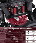 Beefy Waterproof Direct Powered RC Steering Servo 828 Oz-In 60 Kg-Cm At 16.8V installed in RC car with 180 degree swing diagram