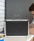 Heavy Duty Aluminum Toolbox With Secure Snap Latch And Rugged Carry Handle For Smart Hardware Organizing And Quick Load Out Outdoor Jobs Or Weekend Garage Grind on a countertop.