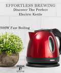 Red One Point Two Liter Cordless Electric Kettle 1500 Watt Fast Boil Stainless Steel Portable Tea Pot With Boil Dry Protection