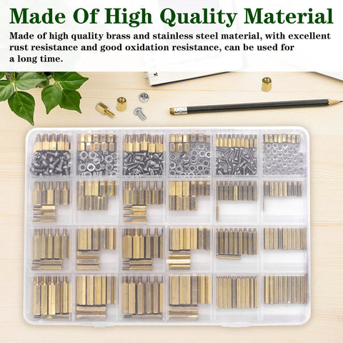 480 Pcs M2 M2 5 M3 Motherboard Standoffs And Screws And Nuts Kit With Dead Nut Tight Brass Spacers organized in a clear storage tray.