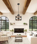 Interior with Semi Flush Mount Ceiling Light Fixture With Detachable Chain In Dope Farmhouse Metal Wood Grain Finish Two Light Pendant