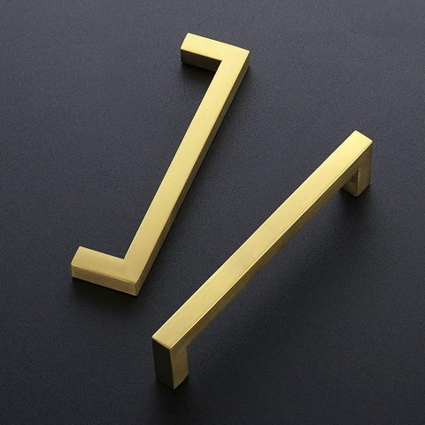Solid Brushed Gold Square Cabinet Pulls Six Quarter Inches Center To Center 30 Pack with flat design and steel frame.