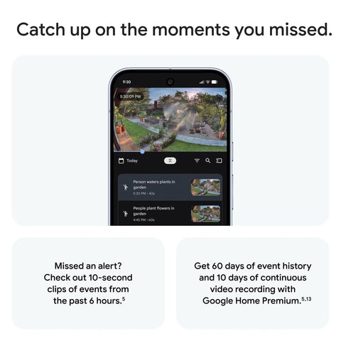 Smartphone displaying footage from Nest Outdoor Security Camera Wired 2nd Gen With 2K HDR Video And Gemini AI Night Vision