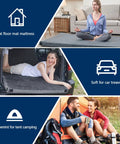 Memory Foam Camping Mattress Pad For Adults CertiPUR-US High-Density Roll-Up Sleeping Pad in car, living room, and camping scenes