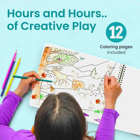 Child coloring in the Totally Awesome Animal Habitats Sticker Book Jam Packed With 500 Plus Bright Stickers And Twelve Super Fun Coloring Pages.