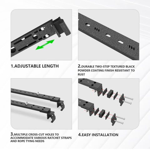 Heavy Duty 300 Pound Universal Roof Rack Cross Bars showing adjustable length, durable powder coat finish for easy installation.