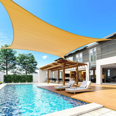 24x24 Ft Large Oversized 185G HDPE Square Sun Shade Sail Canopy With 98 Percent UV Block for outdoor patio over pool area.