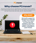 PCmover Ultimate 11 Migration Tool For Your New PC Move Apps, Files, And Settings Fast With 2 Licenses, SafeErase, USB cable on desk