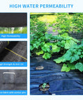 Heavy Duty Black Weed Barrier Fabric 6 Ft By 300 Ft Premium 3.5 Oz Woven Ground Cloth installed in garden showing permeability.
