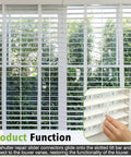 20 Pcs Universal Window Blind Repair Kit Featuring Rugged Shutter Slide Connectors And Slotted Tilt Bars For Quick No Sweat Fixes And Top Shelf Shade Realignment in use on white blinds.