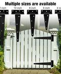 Heavy Duty 12 Inch T Strap Black Gate Hinges Featuring Dang Smooth 270 Degree Rotation For Barn Shed And Fence Gates displayed in various sizes.