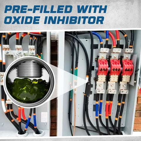 Image of electrical panel showcasing Four Pack Inline Splice Connector For Two Zero To Six AWG Cables Black Insulated.