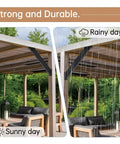 Eight Piece 45 Degree Pergola Brackets Heavy Duty Steel Connectors For 4x4 Posts Black Powder Coated shown in sunny and rainy conditions