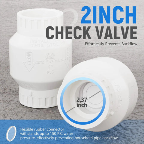 2 Inch PVC Check Valve With Solvent Connections For Backflow Prevention Schedule 40 Stainless Steel Spring Loaded Valve For Cold Water Lines