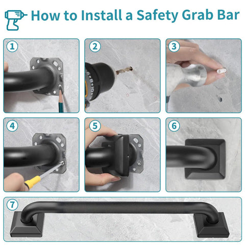 Step-by-step guide to install Rock Solid 12 Inch Square Shower Grab Bar in Matte Black with Killer Knurled Grip.