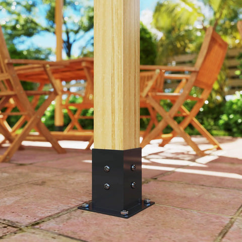 15 Degree Sloped Pergola Kit With 4 Way And 3 Way Corner Brackets, Post Bases And Wall Mounts For 4X4 Lumber Actual 3.6x3.6, 9 Piece DIY Hardware Set With Screws, Black Finish Ready To Build Outdoor Lean To Frame