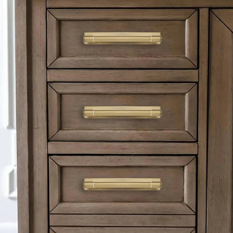Straight Up Heavy Duty 6 Inch Cabinet Pulls With Slick Brushed Gold Finish And Solid Brass Base Plate For Kitchen Drawers on wooden drawers