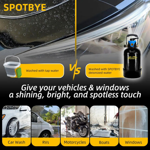 Comparison of washing benefits using Spotbye Deionized Water Filtration System For Car Wash With 10L Mixed Bed Resin.