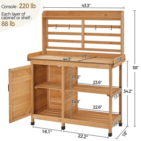 Large Outdoor Potting Bench With Storage Cabinet And Shelf Planting Console For Patio Lawn Garden Pro Grade Fir Wood Workstation