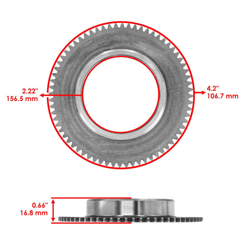 Heavy Duty Starter Clutch Needle Bearing With Sprag Idler Gear For Polaris Predator Scrambler 50 90 ATV Models, top view with measurements.
