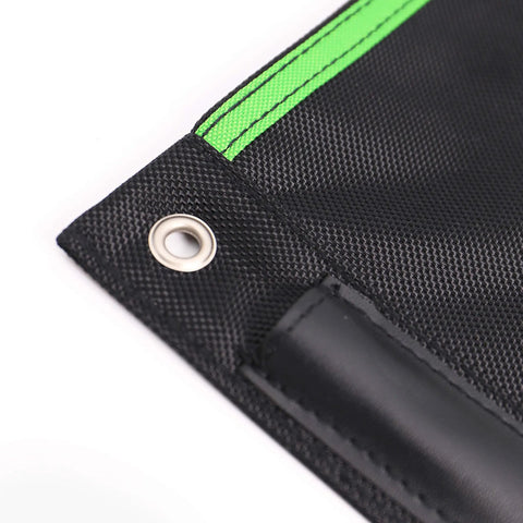 Close-up of No Stress Waterproof Zipper Storage Pouch For Small HVAC Tools And Accessories showing reinforced stitching and grommet.