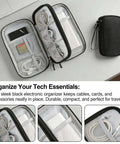 Slick Hard EVA Travel Organizer Case For Power Bank Charger Cables Phone Accessories With Portable Shockproof Build open with cables.
