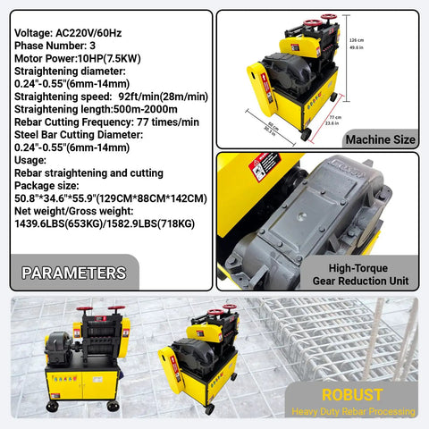 Heavy Duty Rebar Straightening And Cutting Machine 6 To 14mm Scrap Rebar Straightener With 92 Ft Per Minute Speed And 77 Cuts Per Minute display
