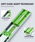 Close-up of 24 Inch Soft Close Full Extension Ball Bearing Drawer Slides showing double springs and hydraulic cylinder features.