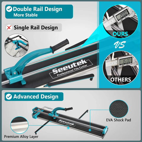 24 Inch Manual Tile Cutter With Tungsten Carbide Scoring Wheel For Porcelain And Ceramic Tiles Precise Straight Cuts features dual rail design and EVA shock pad