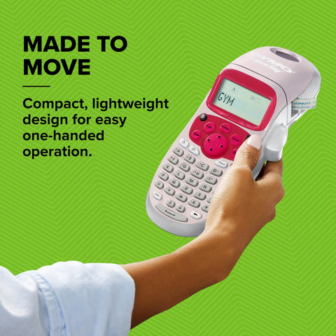 Person using Pink Handheld Label Maker For Home And Office, Lets You Create Quick, Stylish Labels With ABC Keyboard, 13-Character LCD.