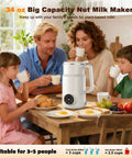 Family using 10 In 1 Plant Based Milk Maker All In One Kitchen Boss with 34 oz capacity in a kitchen, stainless steel, making breakfast drinks.