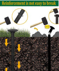 Illustration of 80 Pack Plastic Lawn Stakes Six Inch Ground Anchors Spikes Heavy Duty in soil showing durability with hammer use.
