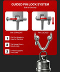 Guided pin lock system for Heavy Duty Overhead Sliding Cart For Round Pipe Tracks 1000 Pound Capacity Garage Shop Storage Glide Rail System.