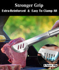 Using tongs from Complete 19-Piece BBQ Grill Utensil Set With Stainless Steel Tools And Aluminum Storage Case to grill steak