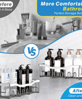 Comparison of messy versus organized bathroom using Rustproof Stainless Steel Shower Caddy Set With No Drill Adhesive For Inside Shower