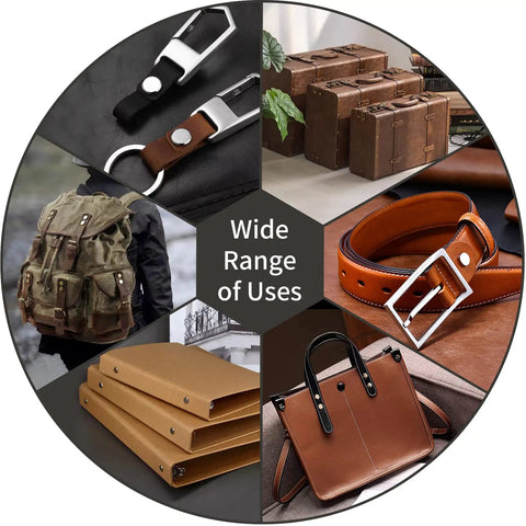 Kickass Chicago Screw Rivet Kit Seventy Five Sets For Leather Crafting And Bookbinding Heavy Duty showing diverse applications including bags, folders, and belts.