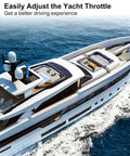 Aerial view of a yacht on the ocean, highlighting the advanced helm for quick throttle adjustments with Two 14Ft Boat Engine Control Cables.