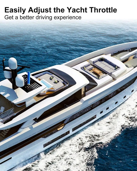 Aerial view of a yacht on the ocean, highlighting the advanced helm for quick throttle adjustments with Two 14Ft Boat Engine Control Cables.