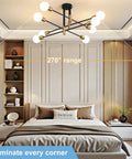 Starburst Inspired Eight Light Pendant Chandelier In Black Finish Mid Century Modern Nordic Ceiling Light for bedroom