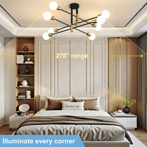 Starburst Inspired Eight Light Pendant Chandelier In Black Finish Mid Century Modern Nordic Ceiling Light for bedroom