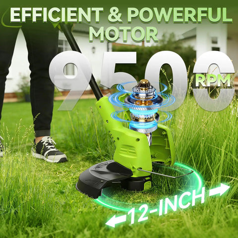 Efficient 9500 RPM motor of Ultra Lightweight Cordless String Trimmer And Leaf Blower Combo With 2Ah Battery And Fast Charger.
