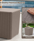 Polyresin 11.5 Gallon Waterproof Deck Box With Removable Lid And Faux Rattan Side Table For Outdoor Patio Storage