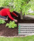 Person installing Pro Weed Barrier Landscape Fabric Ground Cover Heavy Duty Pro Grade Weave Gardening Mat around plants.