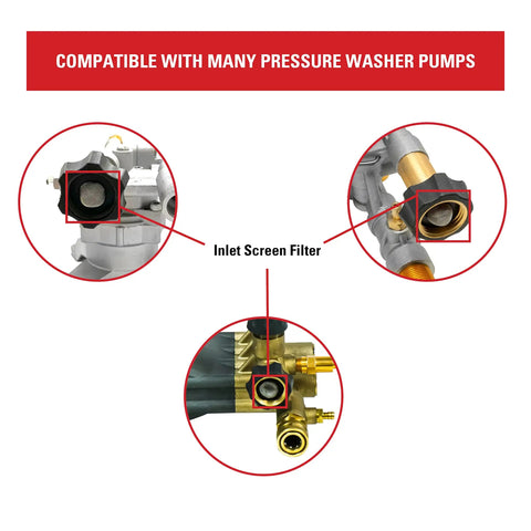 Diagram showing Inlet Screen Filter With Gasket For Gas Powered Pressure Washer Pumps Silver Replacement Part installation