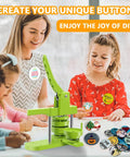 Ultimate Button Maker Machine Kit With Adjustable 2 Inch And 1.25 Inch Dies for DIY crafts being used by kids and adults to create buttons.