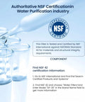 NSF certification logo and details about the Road Tripper Essential RV And Marine Water Filter Arrives With Flexible Hose Protectors.