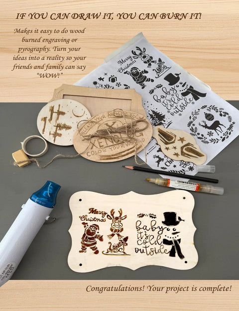 Beginner Friendly Wood Burning Kit With Markers Heat Gun Wood Slices Stencils Transfer Paper Pencil And Plaques Dope Gift